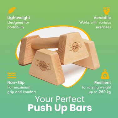 Дерев'яні бруси WOODPOWER PowerBars для віджимань і стійки на руках, нековзкі паралетси для кросфіту, йоги, калістеніки, для дому та вулиці