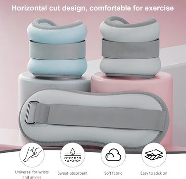 Важкі манжети для ніг та рук (0,5 кг) - 2 шт. для пілатесу, йоги, ходьби, бігу, аеробіки (сірий)