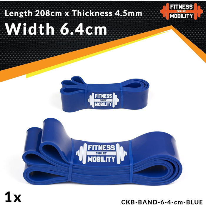 Професійна латексна фітнес-стрічка CKB LTD® 6.4 см, синя, 60-150 фунтів для тренувань, бодібілдингу, йоги, кросфіту, підтягувань і каллістеніки, універсальна для чоловіків і жінок