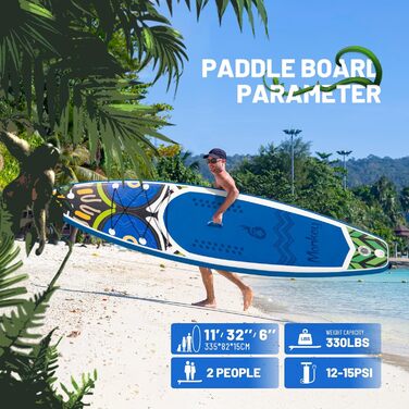 Надувна SUP-дошка Funwater 335x82x15 см для дорослих і дітей з насосом, веслом, плавниками, водонепроникним чохлом для телефону та страховочним шнуром