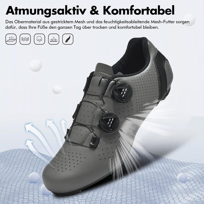 Велосипедні шкарпетки для чоловіків та жінок, шосейні велотуфлі, сумісні з SPD, SPD-SL, Look Delta/Keo | Універсальні велотуфлі для Peloton, шосе та велотренажери | Легкі та дихаючі, 40 EU, сірі