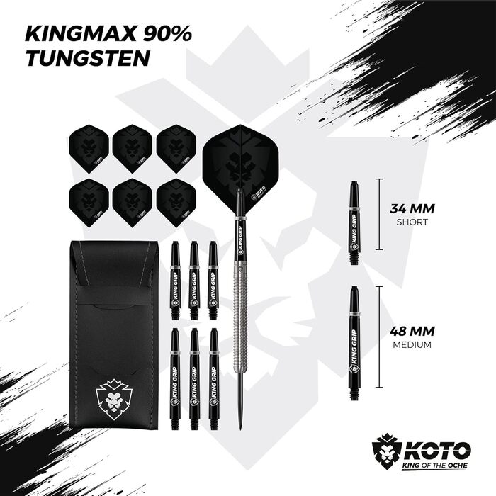 Дартс набір KOTO Kingmax 90% сріблястий, 3 дротики з латуні, кільцевий грип, футляр