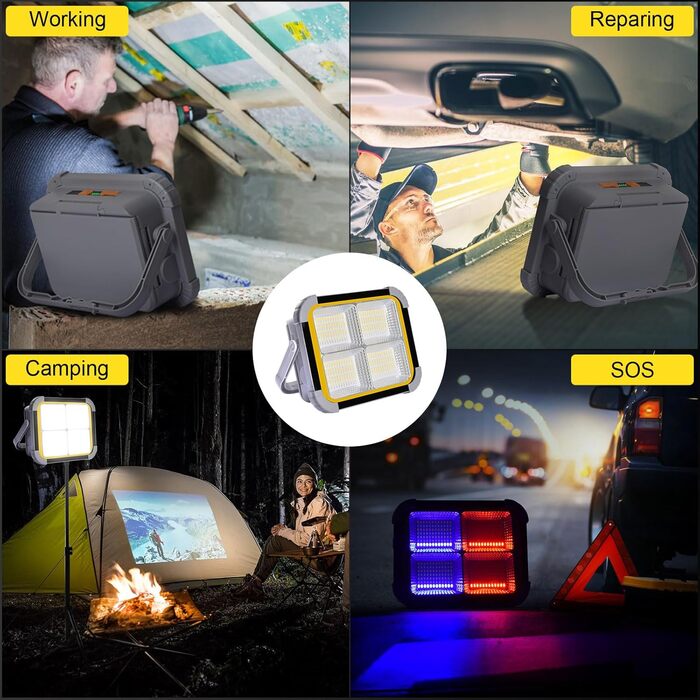 ERAY Сонячний LED прожектор 150W з акумулятором 7800mAh, 336 LED, 4 режими, 3 способи зарядки, портативний кемпінговий ліхтар та робоча лампа для кемпінгу, гаража, надзвичайних ситуацій на відкритому повітрі (сірий)