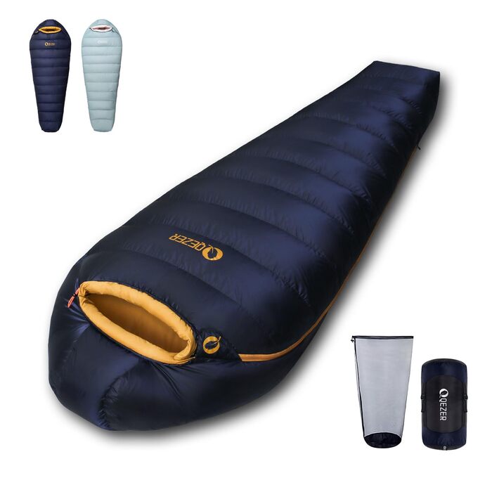 Спальник зимовий Daunenschlafsack з графеновим покриттям, -24°C, 1500г пуху, темно-синій - для кемпінгу, туризму та трекінгу