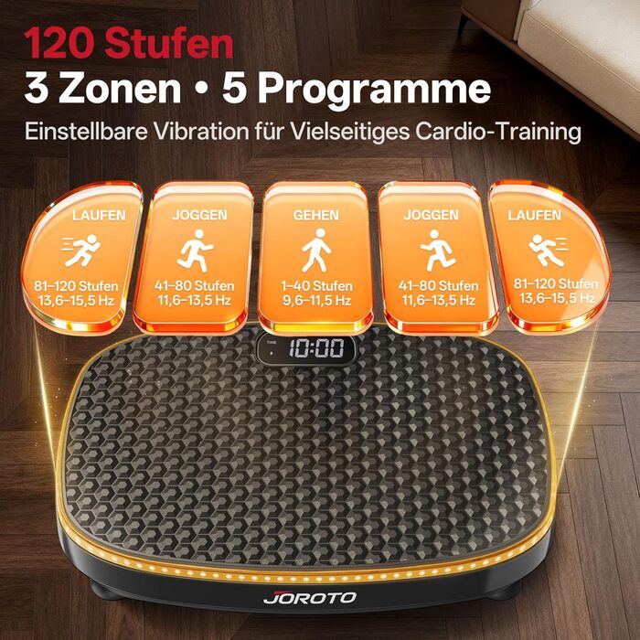 Віброплатформа JOROTO JV50/JV60 з 3 моторами, 4D вібрація, Bluetooth, LED-підсвітка для дому, до 158 кг, 10 режимів та 120 рівнів