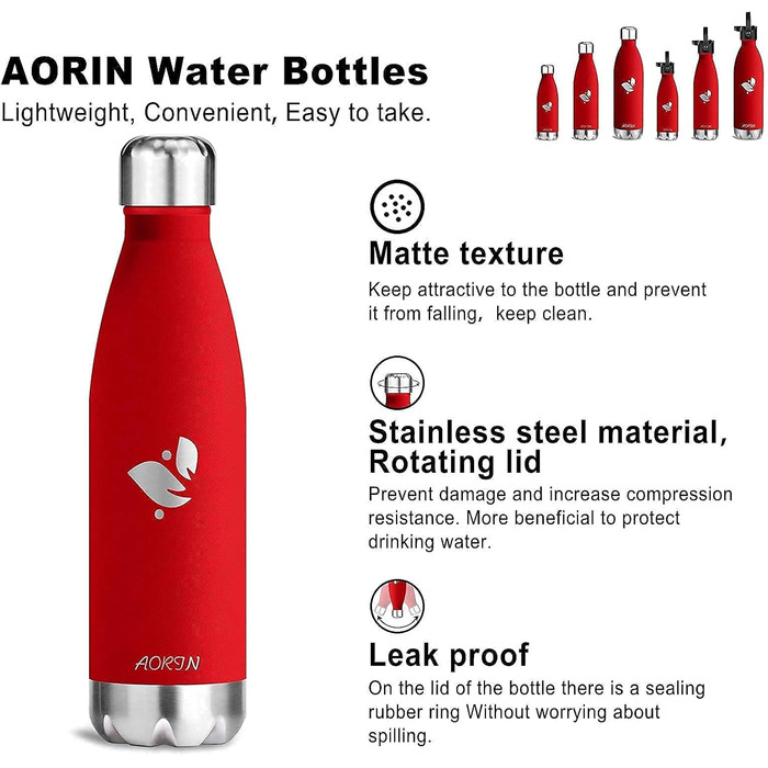 Термофляга AORIN 750 мл (винно-червона) - ізольована, без BPA, для дітей, спорту, подорожей