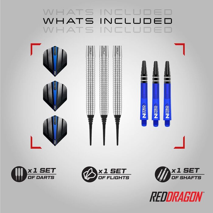 Дарти сталеві RED DRAGON Razor Edge 18G Tungsten з пір'ям та стержнями - професійні
