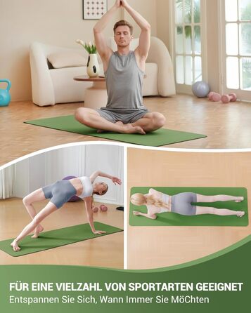 Йога мат для жінок Good Nite: неслизька поверхня, товщина 6 мм, 183x61 см, з чохлом, для йоги, пілатесу, фітнесу, зелено-чорний колір