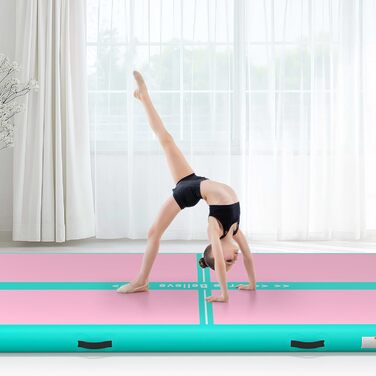 Надувна гімнастична килимок для челедангу, йоги, паркуру, пляжу, парку та води (зелений/рожевий, 13ft*3.3ft*6inches(4m*1m*0.15m))