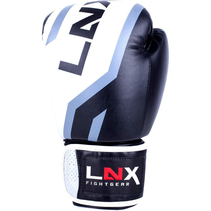 Боксерські рукавички LNX Level 5 16 Oz чорні/білі для кікбоксингу, боксу, муай-тай, K1, MMA, тренувань і спарингів для чоловіків та жінок