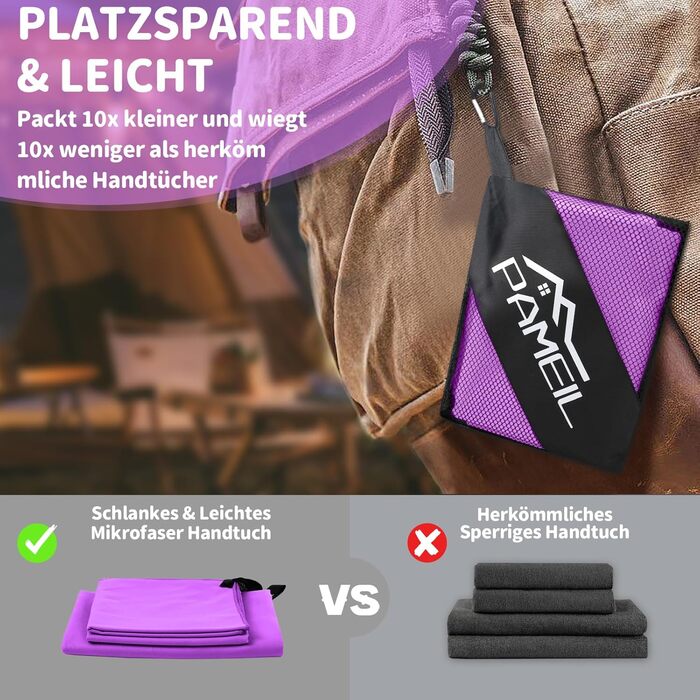 Набір рушників з мікрофібри 3 шт. (160x80 см великий + 2 шт. 80x40 см маленький), для подорожей, спорту, сауни, швидковисихаючі, фіолетові