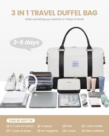 Спортивна сумка LOVEVOOK для жінок з відділенням для взуття, ручна поклажа, дорожня сумка, сумка для вихідних, містка для спортзалу, пляжу, подорожей, пологів (L-2шт, Бежевий, Чорний)