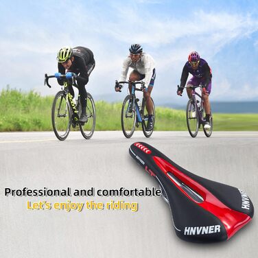 Комфортне сідло для велосипеда: ергономічне, з вирізом, 280x140x55 мм, чорно-червоне, для міських велосипедів, шосе, MTB