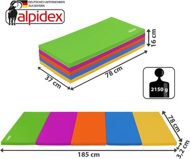 Гімнастичний мат ALPIDEX складаний 185x78x3,2 см, м'який, для дому, дітей та дорослих, кольоровий