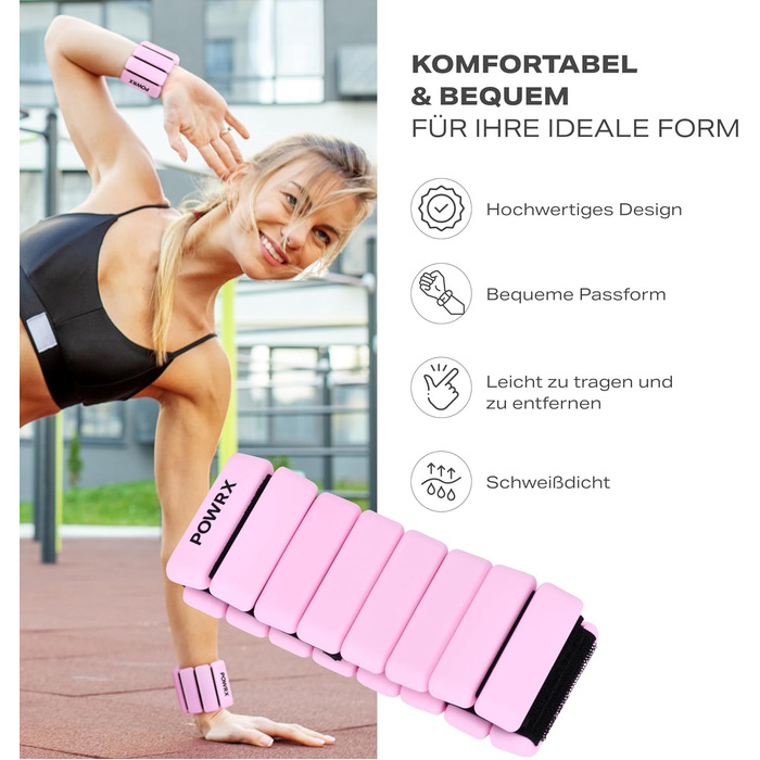 Ваги для зап'ястя PowrX для чоловіків: високоякісний силікон, нержавіюча сталь, зручні, легкі в очищенні, стійкі до поту та запаху, для фітнесу, тренувань, подорожей - Білий Рожевий