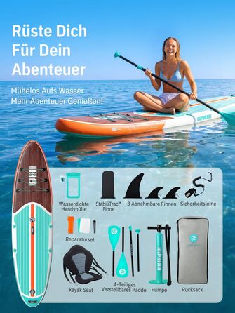 Надувне SUP-борд Niphean з сидінням та аксесуарами, 320 см, для 2 осіб, 200 кг, Classic Wood Grain, StabilTrac-Fin