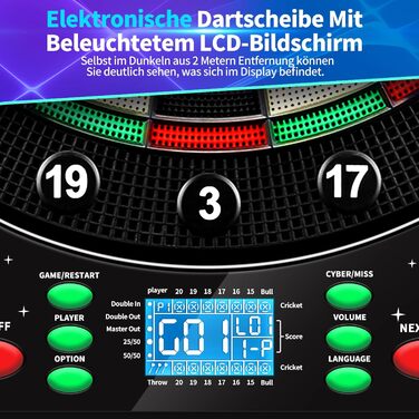 Електронний дартс Dartscheibe Profi з LCD-дисплеєм, 34 гри, 355 варіацій, 12 дротиків, для 1-8 гравців