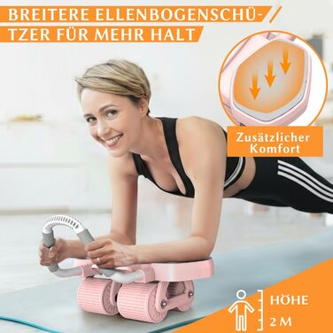 Ролер для пресу Amonax з чотирма колесами та підставкою для ліктів, автоматичний ролер для тренування пресу, ролер для пресу для чоловіків та жінок (рожевий)