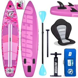 Надувний SUP (Stand Up Paddle Board) з кріпленням для камери, рожевий, 330x76x15 см, до 150 кг, з насосом та рюкзаком