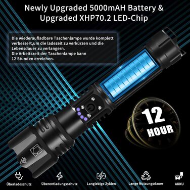 Ліхтар LED Azyvum P70-kit: надпотужний, 1000000 люмен, тактичний, водонепроникний IP67, 5 режимів, для кемпінгу, риболовлі, туризму та надзвичайних ситуацій