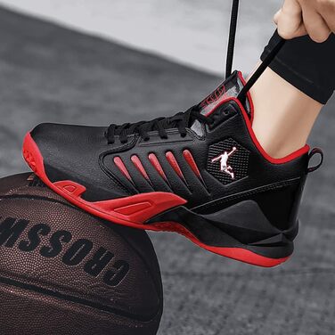 Баскетбольні кросівки для чоловіків та жінок, спортивне взуття, кросівки для ходьби, легкі, антиковзкі, зносостійкі (40 EU, чорний/червоний)