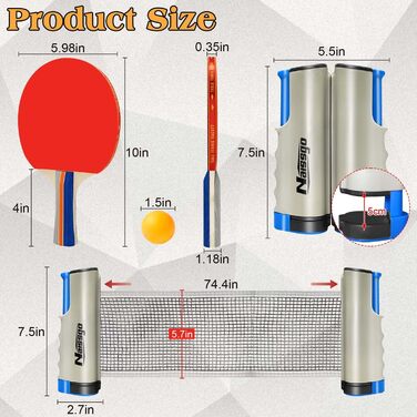 Набір для настільного тенісу Profi: 2 ракетки, м'ячі, сітка, сумка. Підходить для дорослих та дітей, для гри в приміщенні та на вулиці. Сірий колір.