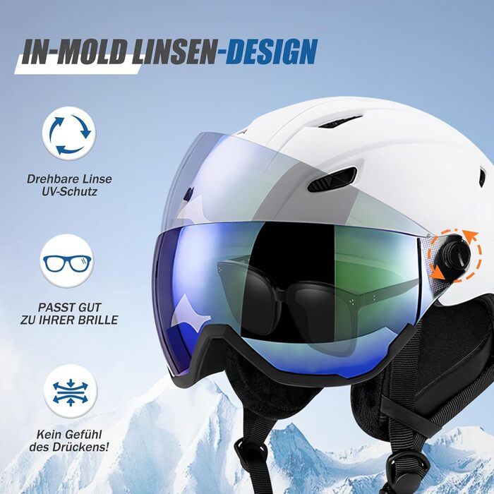 Шолом для лиж та сноуборду з маскою UV400, білий, унісекс, M