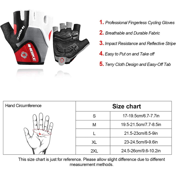 Велосипедні рукавички Inbike напівпальцеві з гелевою амортизацією, дихаючі, неслизькі, для гірського велосипеда, чоловічі/жіночі, літні, MTB, червоні, розмір M