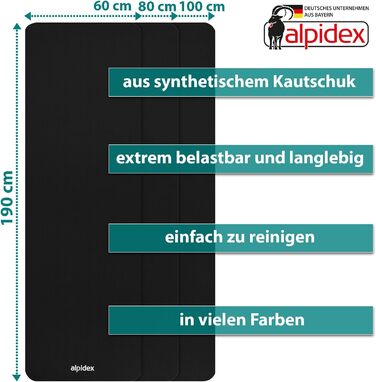 Йога мат ALPIDEX Extra Dick 1,5 см: неслизька фітнес-мат для йоги, пілатесу, гімнастики, HIIT, фізіотерапії та тренувань. Чорний, 190 x 100 x 1.5 см. З електронною книгою. Без фталатів.