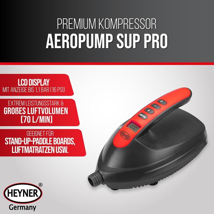 Електричний повітряний компресор HEYNER® SUP 16 PSI для відпочинку та активного відпочинку на природі (12V, KFZ)