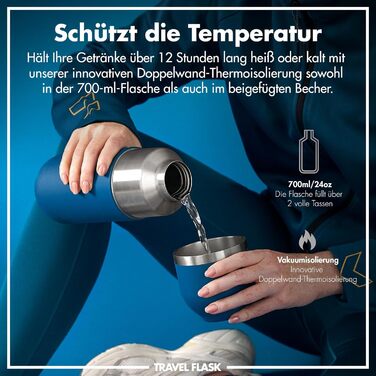 ION8 вакуумна термобутилка ThermoShield для гарячих і холодних напоїв, великий ізольований стакан 2 чашки, магнітна кришка та м'яке дно, стильна та екологічна, колір – глибокий бірюзовий