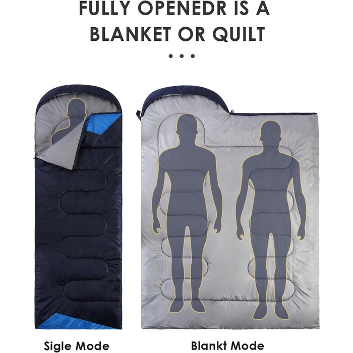 Спальний мішок для дорослих, туристів та дітей. Легкий, водонепроникний, для холодної погоди. Підходить для кемпінгу, хайкінгу, подорожей, полювання. Колір: темно-синій, розмір L