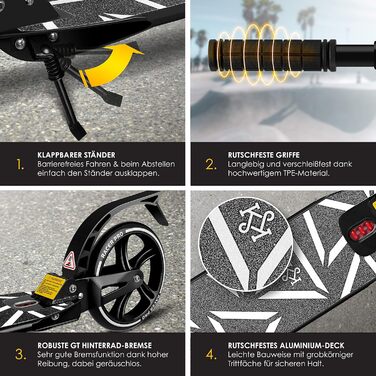Самокат KESSER Cityroller Pro-S, колеса 205 мм, PU, складаний, з амортизацією, регулювання висоти, для дорослих і дітей