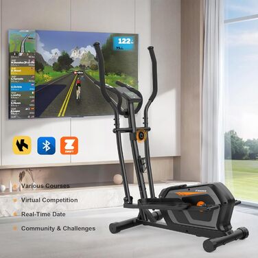 Еліптичний тренажер Neezee з Bluetooth, 16 рівнів опору, 6 кг маховиком, LCD-монітором та датчиком пульсу (Оранжевий + Чорний)