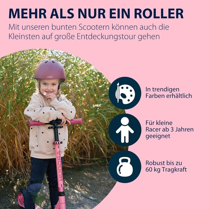 Дитячий самокат Hudora Scooter Up 145 Junior - безпечний та якісний самокат для дітей від 3 років, складний, регульована висота, 145 мм колеса