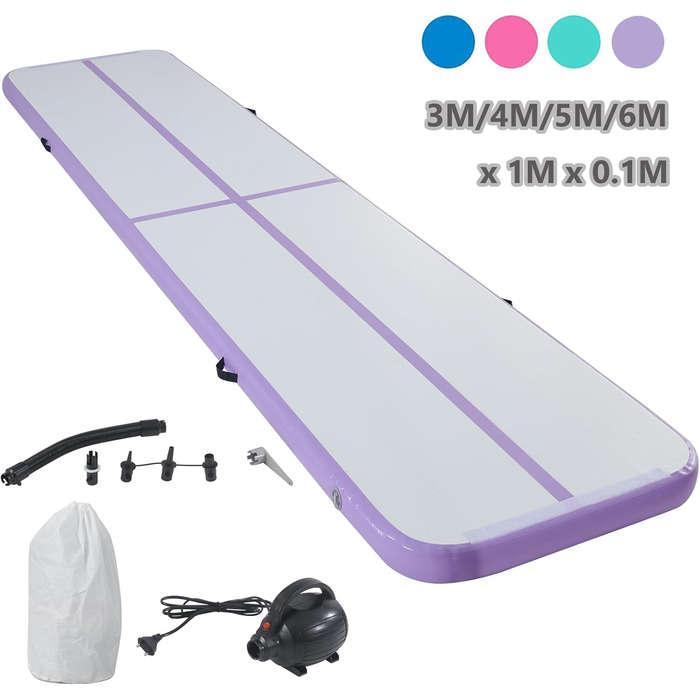 Гімнастичний килимок надувний Air Turn Track 3/4/5/6м, фіолетовий. Килимок для гімнастики, йоги, кемпінгу, тренувань вдома та на вулиці. Нековзний, водонепроникний.