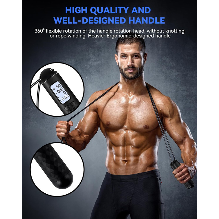 Стрибкове канат iMoebel з лічильником, регульований, зі сталевим тросом, антиковзні ручки, лічильник калорій, таймер для фітнесу, боксу, схуднення, кросфіту, рожево-білий (чорний)