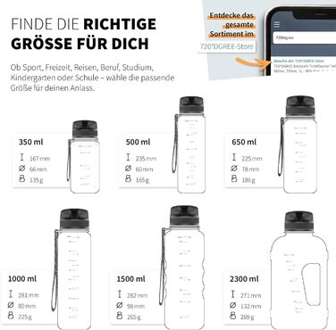 Пляшка для води 720°DGREE 'uberBottle' з ситечком, Tritan, 1000 мл, чорна - для спорту, школи, фітнесу, дітей