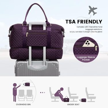 Спортивна сумка LOVEVOOK для жінок, велика дорожня сумка з відділенням для взуття та мокрих речей, сумка-мішок для подорожей, з косметичкою, для клініки, пологів, мами, водонепроникна, ручна поклажа для літака, спортзал (M-2шт, Темно-фіолетовий)