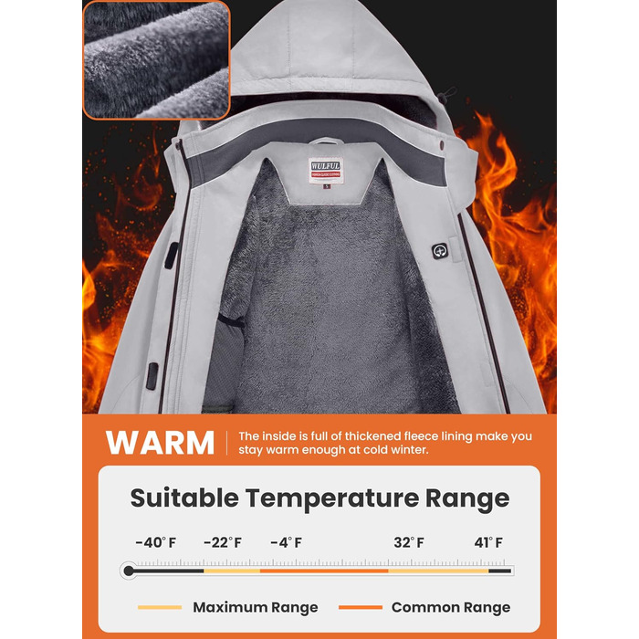 Жіноча водонепроникна куртка WULFUL для сноубордингу та катання на лижах, вітрозахисна зимова куртка з знімним капюшоном (XL, сірий)