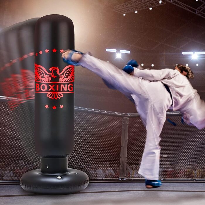 Надувний боксерський мішок для дітей 63 дюйми з рукавичками, боксерський мішок на стійці для карате, таekwondo, MMA (з рукавичками)