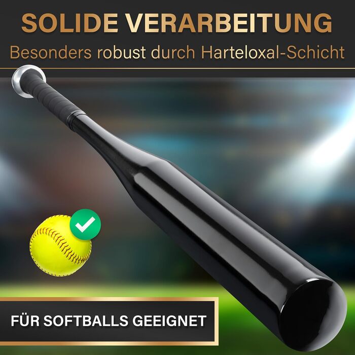Бейсбольна бита Heldenwerk з дерева або алюмінію - Нековзне руків'я - Міцна конструкція, 31 дюйм, чорний (алюміній)