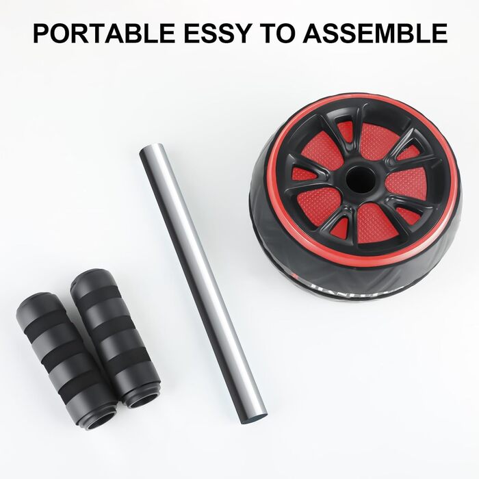 Ролер для пресу AB Roller - тренажер для пресу з килимком для колін - неслизьке обладнання для тренування пресу вдома - підходить для початківців та професіоналів (чорний та червоний)