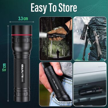 LED ліхтарик GEARLITE Mini 2000 Lumen, 3 режими, Zoom, IP65, для кемпінгу та активного відпочинку
