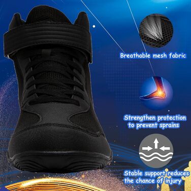 Черевики для боротьби чоловічі, антиковзаючі, дихаючі. Підходять для боротьби, боксу, кросфіту, важкої атлетики, бодібілдингу. Розмір 42 EU, чорний колір