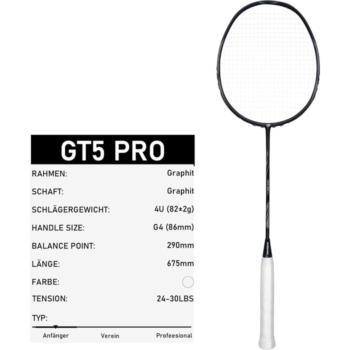 Бадмінтонна ракетка OGEENIER: Графіт, Легка, Професійна, з карбоном, з неслизькою ручкою та сумкою (Чорний)