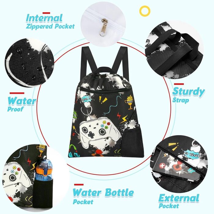 Спортивна сумка для гімнастики WAWSAM з шнурком - 38 × 45 см. Водонепроникна сумка для плавання, пляжу, покупок (для дітей)