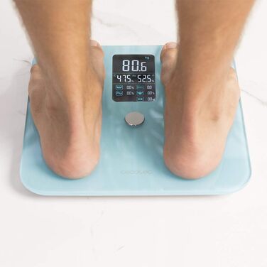 Ваги для ванного кімнати Cecotec Digitale Surface Precision 10400 Smart Healthy Vision: цифровий дисплей, вимірювання біоімпедансу, Bluetooth, 180 кг, синій