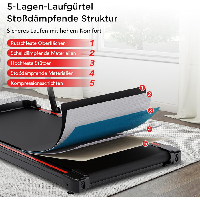 Електричний біговий тренажер складний, для дому з нахилом 5%, швидкість 12 км/год, 1400W, LCD-дисплей, чорний