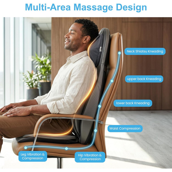 Масажний крісло-накидка Comfier Shiatsu з підігрівом та функцією компресії - 2D/3D-масаж, повна спинка, для жінок та чоловіків